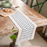 Décoration d'intérieur, Noël, style rustique bohème, chemin de table en coton et lin rayé, matériau naturel, avec franges en macramé, pour mariage, fête