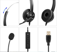 Casque Gamer Circum-auriculaire avec Microphone, Casque Téléphonique Filaire USB pour Centre d'Appels et Fabricants