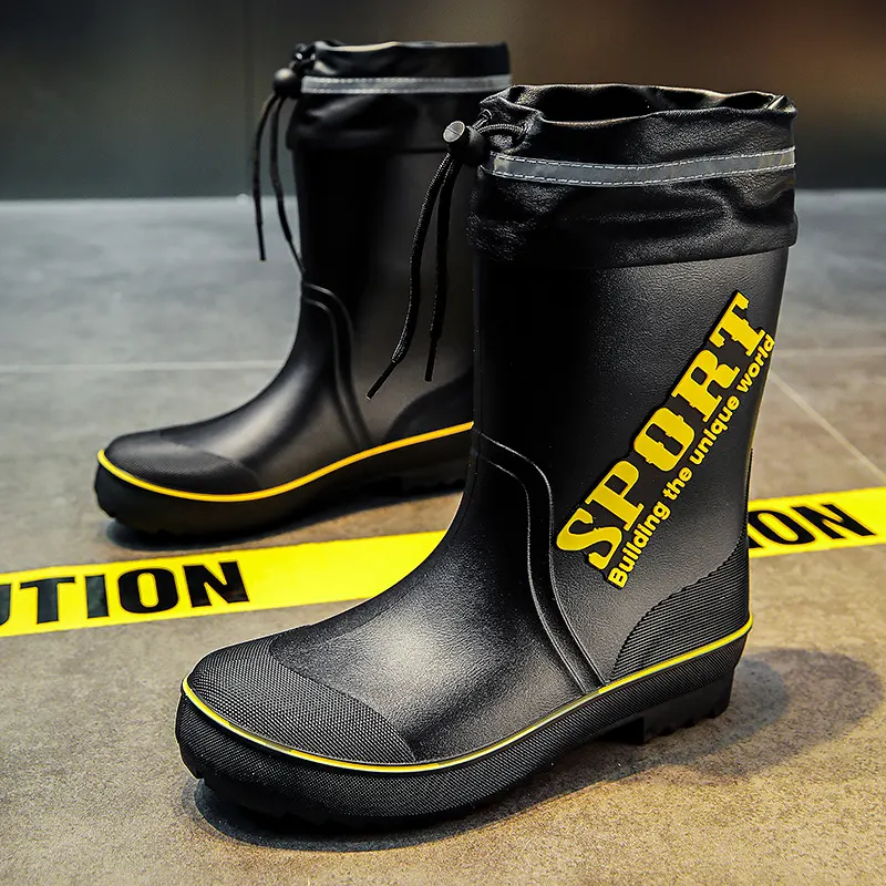 Wholesale Waterproof Mid Tube Customized Logo Men Rain Boots Anti Slip Durable Work Fishing Water Shoes