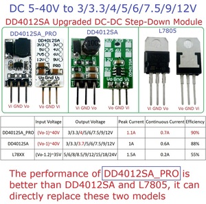 Mini Convertidor DC-DC DD4012SA, Regulador de Voltaje Buck 5-40V 3V/3.3V/4V/5V/6V/7.5V/9V/<span class=keywords><strong>12V</strong></span>, Reemplaza AMS1117 <span class=keywords><strong>7805</strong></span> Lm2596 DD4012SA - Product Image 2