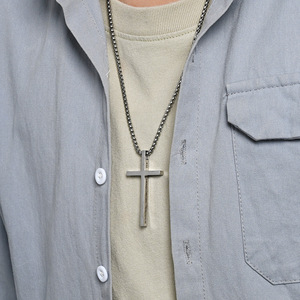 Unisex street style inspirational Bible cross necklace, <b>titanium</b> steel non-fading sweater <b>chain</b> pendant. - Product Image 3