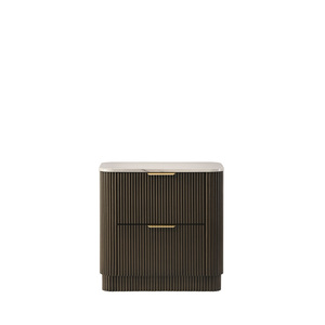 Comodino Contemporaneo con Piano in Marmo e Finitura Noce Scuro, Arredamento per Camera da Letto - Product Image 2