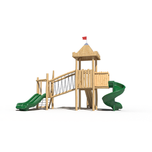 Aire de jeux pour enfants Feiyou CE EN1176 en bois avec toboggans à double vague et pont suspendu - Product Image 2
