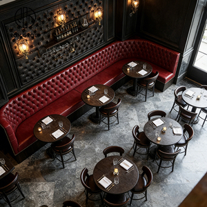 Ensemble de meubles commerciaux Ron Group Vintage Restaurant : banquette en cuir capitonné, <span class=keywords><strong>table</strong></span> carrée en bois et chaises. - Product Image 2