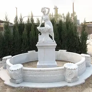 Hand schnitzen natürlichen Marmor brunnen und Skulptur mit Engel und Löwe für Außen dekoration