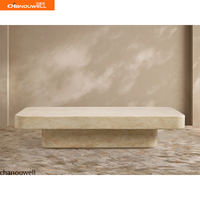 Table basse d'extérieur en faux travertin, résistante aux rayures et aux taches, table de patio en béton scellé