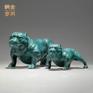 Juego de figuras de bulldog Copper And Gold Years, escultura de latón hecha a mano, decoración de escritorio para sala de estar - Product Image 2