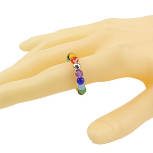 Nouvelle bague élastique pour femme, faite à la main, avec perles multicolores en agate brute, R07 - Product Image 4