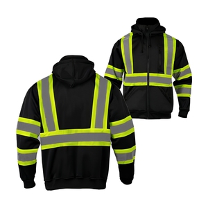 Chaqueta de Seguridad Reflectante de Alta Visibilidad, Ropa de Trabajo Personalizada para Guardias, Sudadera de Forro Polar con Cremallera Completa para Hombre, con Capucha Desmontable - Product Image 1