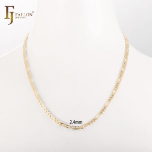 שרשרת פיגארו קלאסית בסגנון איטלקי מצופה זהב 14 קראט על בסיס פליז, 2.4 מ\\\"מ+ FJ Fallon תכשיטי אופנה - Product Image 6