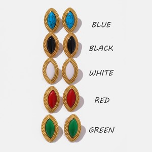<b>Stud</b> <b>Earrings</b> Marquise Shape Agate Inlay Stainless Steel For Women Fashion Jewelry Multiple Colors Available - Product Image 1