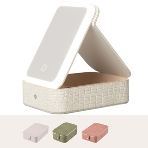 Boîte à maquillage personnalisée avec logo, boîte de rangement cosmétique de bureau, boîte de maquillage portable en cuir imperméable avec miroir à LED - Product Image 4