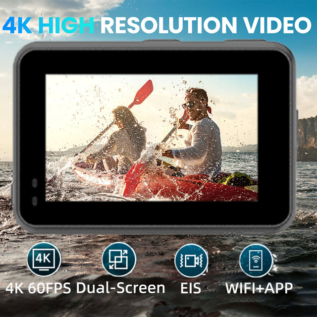 Waterproof IP68 4K 60FPS UHD Videos Action Camera WIFI+APP Touch Screen 1400mAh DUAL SCREEN 256G Built-in Memory 2.2inch Outdoor