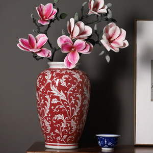 Lọ hoa gốm sứ để bàn trà, đồ trang trí thủ công, vẽ men dưới lớp, chậu trồng thủy canh, đồ sứ, bình gừng đỏ Trung Hoa - Product Image 2