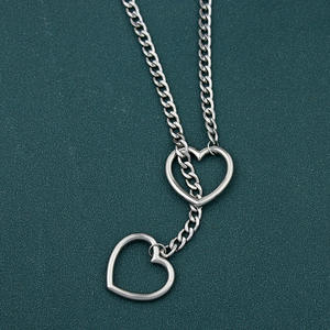 AA02141 Hollow kalp o-ring kayma zincir kolye kadın moda Punk Rock ayarlanabilir uzun paslanmaz çelik kolye takı - Product Image 4