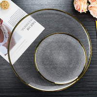 Fournitures de décoration de table de mariage, vaisselle transparente, ensembles d'assiettes en verre transparent de luxe de 13 pouces avec bord doré