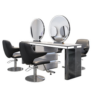 Miroir de maquillage LED rond en acier inoxydable, miroir de coiffeuse double face pour salon, miroir de studio capillaire, station de beauté moderne - Product Image 5