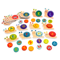 Enfants d'âge préscolaire ABC lettres en bois chiffres en forme d'escargot et Alphabets ensemble de cartes Flash jeu de Puzzle assorti