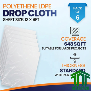 <b>Large</b> <b>Plastic</b> Drop Cloth 12x9ft 6 <b>Sheets</b> Paint Protection Furniture Cover Waterproof Dust Resistant - Product Image 1