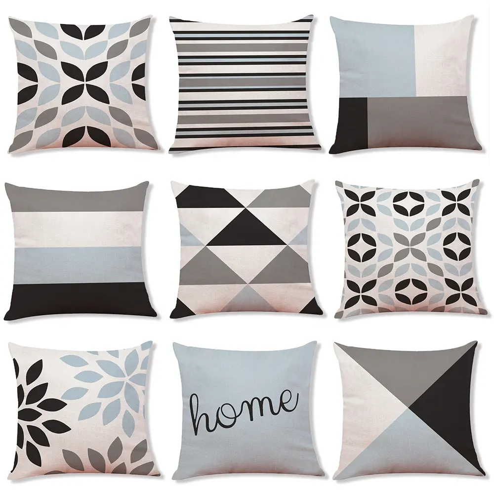 Housse de coussin carrée en coton et lin, taie d'oreiller motif géométrique chaude, pour la décoration de la maison, du canapé, 18 "x 18", 2020