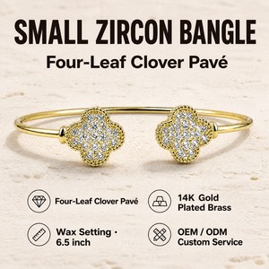 Bracciale Aperto Unisex ZMJ Impermeabile Ipoallergenico in Ottone Placcato Oro 14K e Nero con Zirconi a Quadrifoglio - Product Image 1