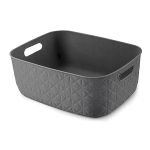 Recycled <b>Plastic</b> Storage <b>Basket</b> (38x29x14.5cm) Modern Rectangle Eco-Friendly with Handles Multi-Purpose SOFTEX Grey - Product Image 2