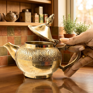 Oriental Brass Tea <b>Pot</b> With <b>Lid</b> And Handle Decorative Metal Kettle For Tea Serving - Product Image 3