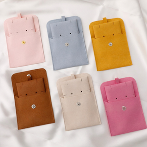 Custom Logo Snap Button Luxury Microfiber Pouch Square Bottom Velvet Lining Rings Earrings Pendants Necklaces <b>Jewelry</b> <b>Packaging</b> - Product Image 1