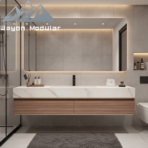 Set Meja Rias Kamar Mandi Modern Wayon dengan Cermin LED, Meja Marmer, Laci Kayu, Model Proyek Modular WW-YSG - Product Image 1