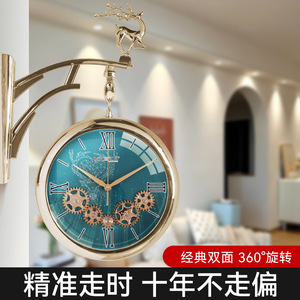 Hzkzb Wall <b>Clock</b> Round Blue Face Gold Frame Quartz <b>Battery</b> Powered Living Room Decor - Product Image 2