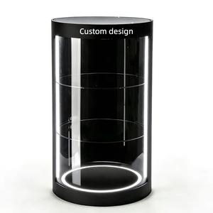 <span class=keywords><strong>Vitrine</strong></span> d'exposition en acrylique éclairée par LED avec logo personnalisé, <span class=keywords><strong>ronde</strong></span>, à 3 niveaux, pour petits articles, pour magasin de détail - Product Image 3