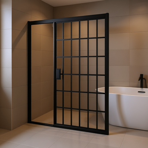 Puerta de Ducha de Panel Único Sin Marco, Negro Mate, 38W X 72H, Diseño de Entrada Abierta con Característica Fija, Vidrio Templado de 6mm - Product Image 2