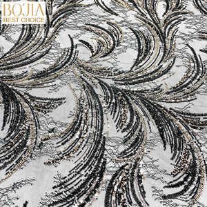 Bojia Phong Cách Mới Nigeria Sequins Ren Vải Chất Lượng Cao Màu Đen Châu Phi Pháp Đính Cườm Vải Tuyn Ren Lưới Vải - Product Image 3