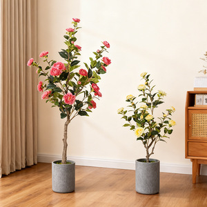 Arbre artificiel de camélia Dream Castle, plante en pot en soie, décoration de sol pour salon, personnalisable - Product Image 3