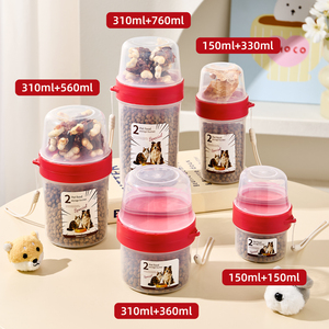 Gobelet d'alimentation portable pour animaux de compagnie, récipient de stockage de nourriture et d'eau à double compartiment, anti-fuite, distributeur de nourriture pour chiot, chaton, pique-nique en plein air - Product Image 1