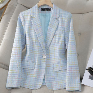 2024 primavera otoño nueva chaqueta de traje de <span class=keywords><strong>mujer</strong></span> a cuadros estilo Retro coreano pequeño bonito ocio Tops Popular mujeres Blazers este año - Product Image 5