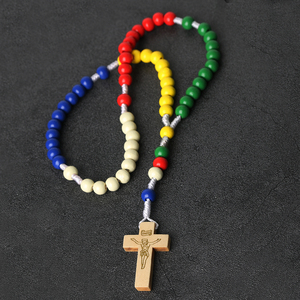 Chapelet <span class=keywords><strong>Pas</strong></span> <span class=keywords><strong>Cher</strong></span> Croix Jésus <span class=keywords><strong>Perles</strong></span> Colorées Faits Main Bijoux Religieux Catholiques en Bois Cadeaux Saints Communion Baptême Église Vente en Gros - Product Image 3