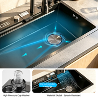 Évier d'angle de cuisine en acier inoxydable 304 noir multifonctionnel à cuve unique, design de luxe, 680*450mm