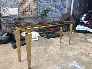 High Quality Stainless Steel Rectangle <b>Bar</b> <b>Table</b> Bamboo Legs Glass Top High <b>Table</b> for Party Event - Product Image 4