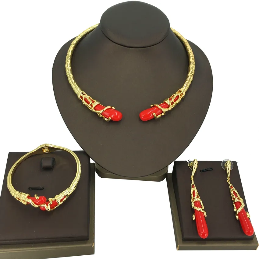 Yumingglai – boucles d'oreilles, ensemble de bijoux de haute qualité, grand dubaï, bijoux en or 18 k, bijoux brésiliens en or FHK14325