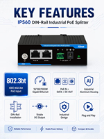 Répartiteur PoE++ industriel IEEE 802.3bt 60W Gigabit sur rail DIN, sortie 12V CC, Ethernet RJ45 pour caméra IP non-PoE, CCTV, AP