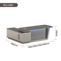 Grand bureau de direction avec bibliothèque de bureau et panneau frontal cannelé LED pour mobilier de bureau de direction