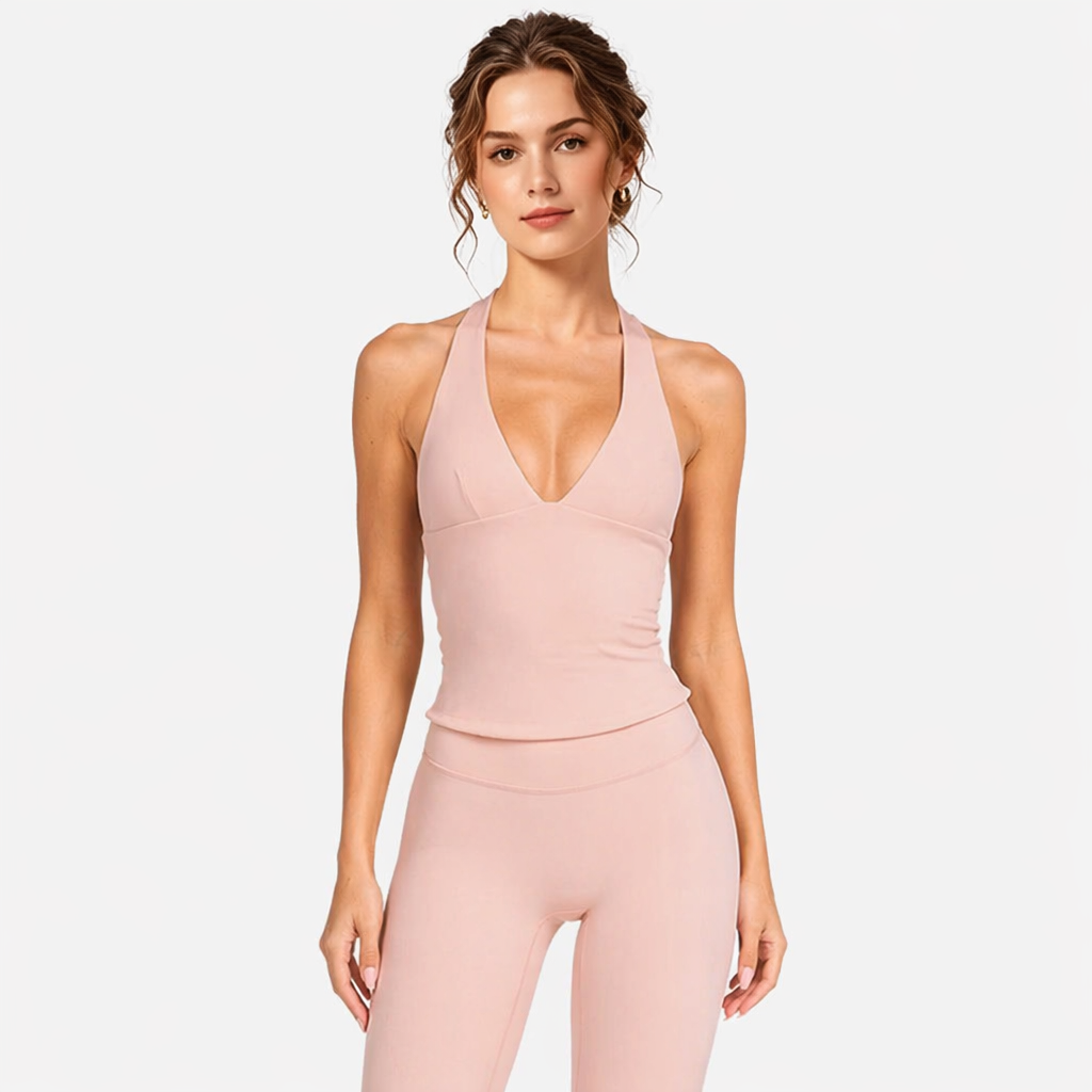 2026 New Women Summer Yoga Sets Custom logo Clothing Soft Cotton Halter Crop Top and Capri Leggings Lounge Two Pieces Sets
