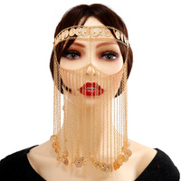 Jingyue 9 styles de luxe 18k plaqué or pièce de monnaie cloche gland masque cheveux accessoires pour femmes arabe indien vêtements chapeaux bijoux