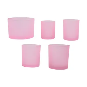 थोक जार ग्लास धारक-थोक कस्टम लक्जरी पाले सेओढ़ लिया गुलाबी ग्लास जार खाली मोमबत्ती धारक
