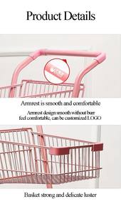 Carrito de Compras Metálico Rosa con Ruedas para Supermercado, Centro Comercial y Hogar - Product Image 2