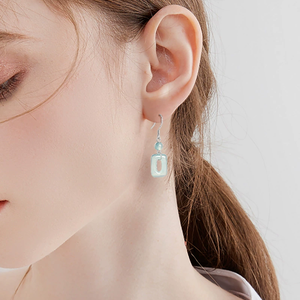 Pendientes Geométricos Cuadrados de Jadeíta Azul Agua Natural Genuina Grado A, Plata S925, Jadeíta Grado Hielo, Únicos para Niños - Product Image 1