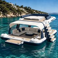 Île flottante gonflable Wake avec auvent, plateforme de loisirs aquatiques de luxe, barge de fête gonflable, salon flottant pour lac et mer
