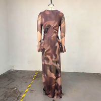 Nouvelle Robe Décontractée Imprimée à Col Asymétrique, Froncée, Coupe Slim, Antistatique, en Polyester et Mousseline, Taille Haute, Vente en Gros