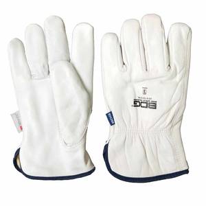 Guantes de trabajo de cuero de cabra blanco, alta calidad, para invierno, abrigados, con logo personalizado - Product Image 4